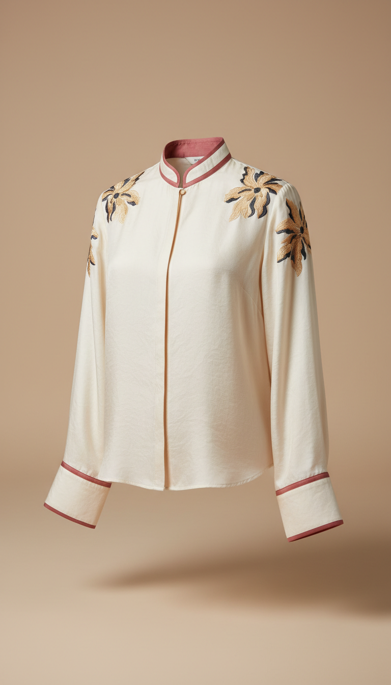 Porcelain silk blend blouse