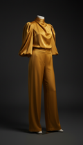 Golden Amber Statement Blouse With Silk Trousers