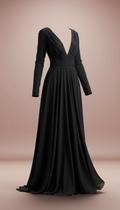Onyx Depth Draped Evening Gown