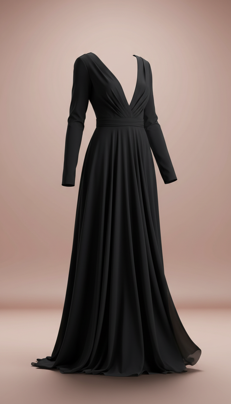 Onyx Depth Draped Evening Gown